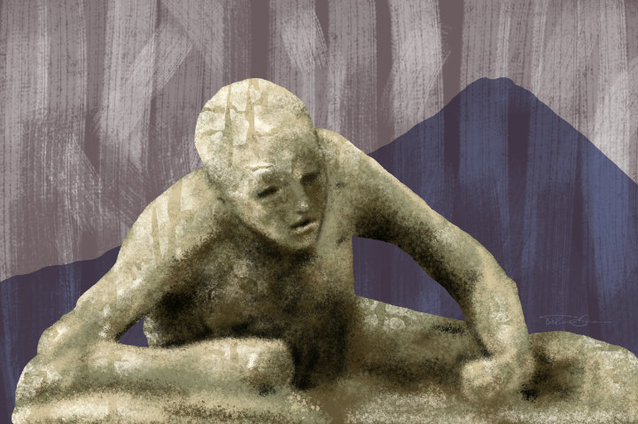 Calco di uomo nell'orto dei fuggiaschi a Pompei - opera di Tiberio Gracco