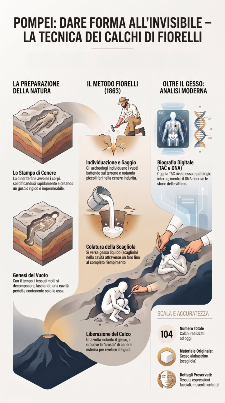 la tecnica ideata da Fiorelli per la realizzazione dei Calchi a Pompei