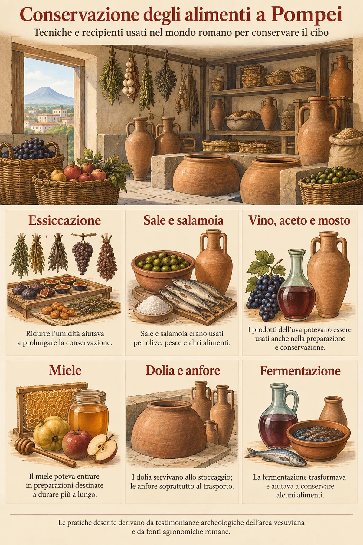 Infografica sulla conservazione degli alimenti a Pompei in epoca romana