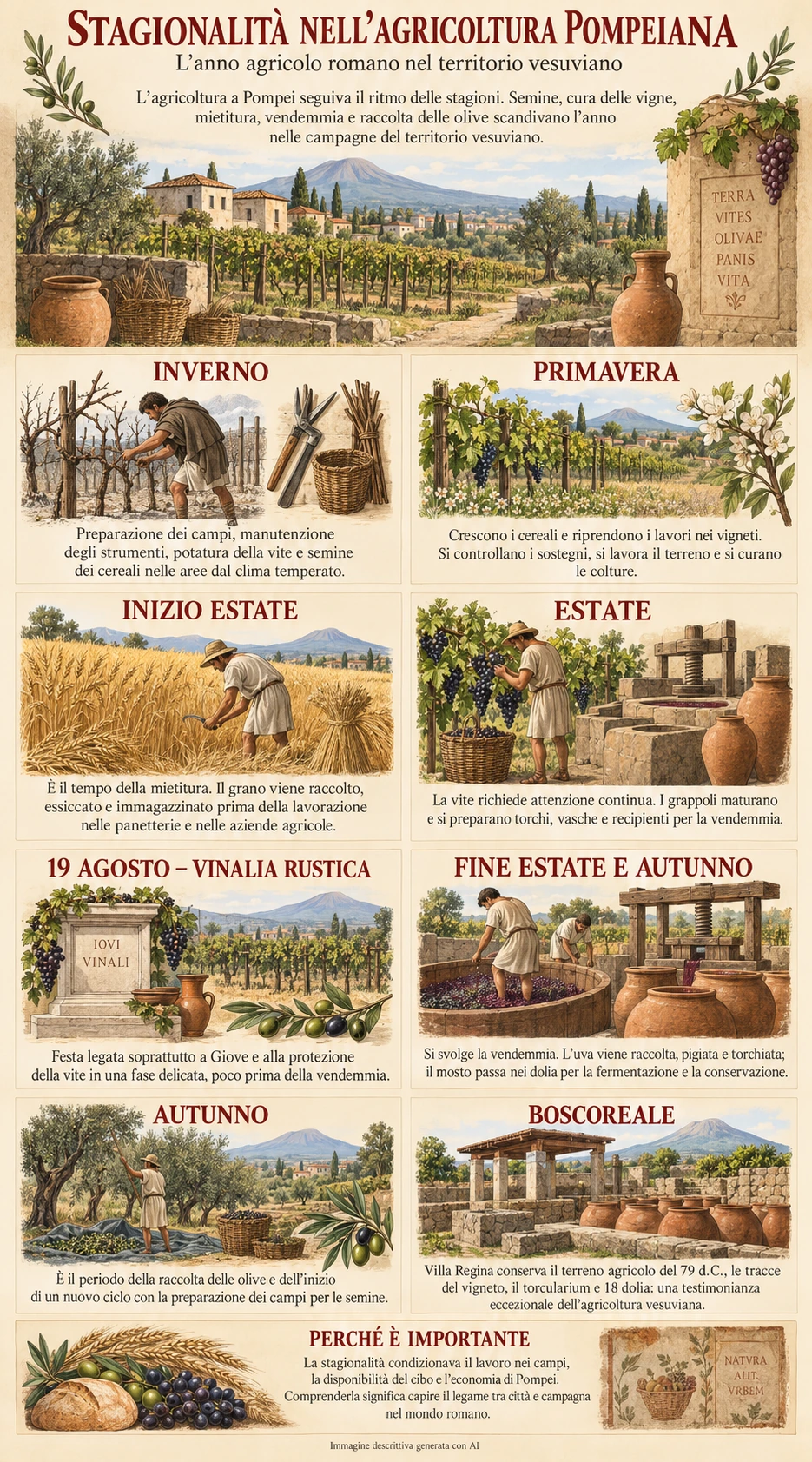 Stagionalità nell'agricoltura pompeiana Infografica sulla stagionalità nell'agricoltura pompeiana e sul calendario agricolo romano