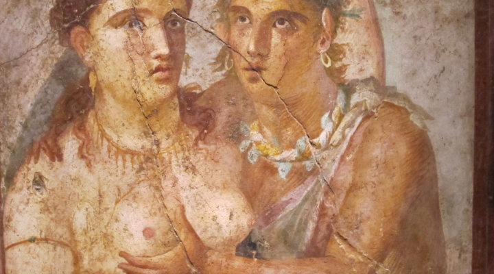 Scena di abbraccio di Satiro e Menade - Da Pompei, Casa di Cecilio Giocondo