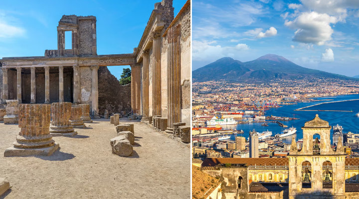 Excavations of Pompeii and panorama of Naples