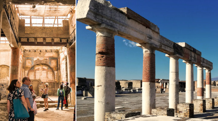 Ercolano sulla sinistra, Pompei a destra