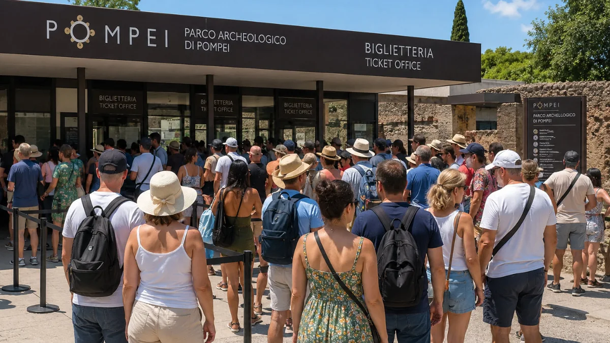 Visitatori alla biglietteria del Parco Archeologico di Pompei