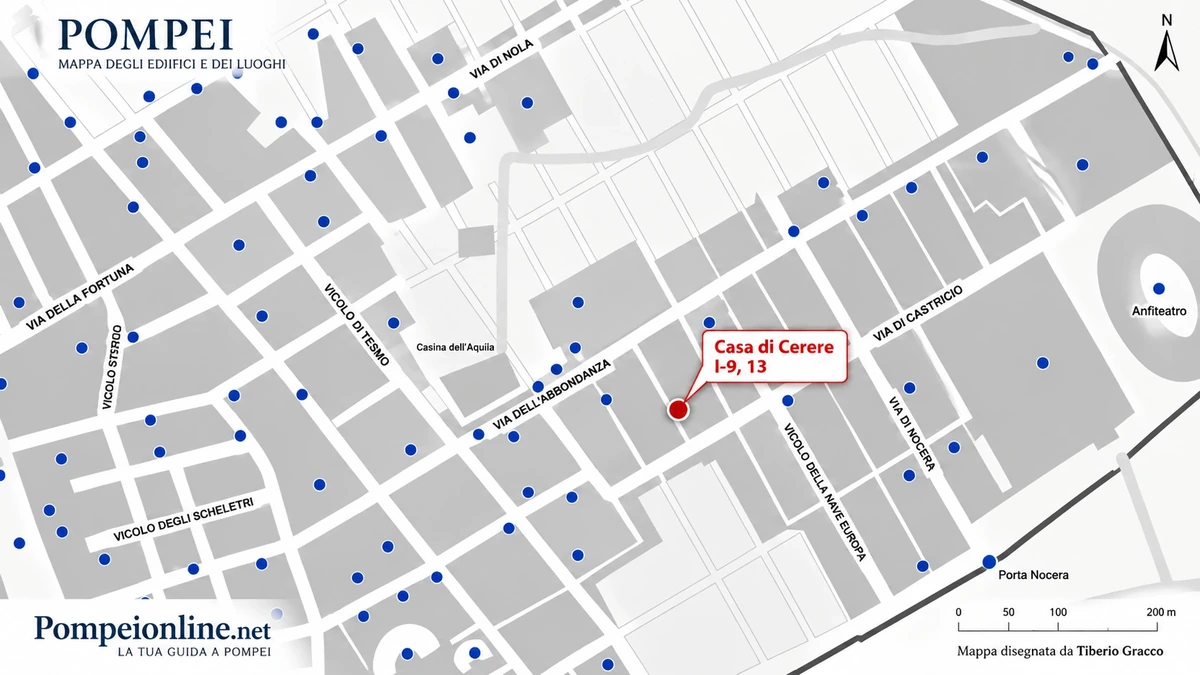 Posizione della Casa di Cerere I-9, 13 nella mappa degli edifici e dei luoghi di Pompei