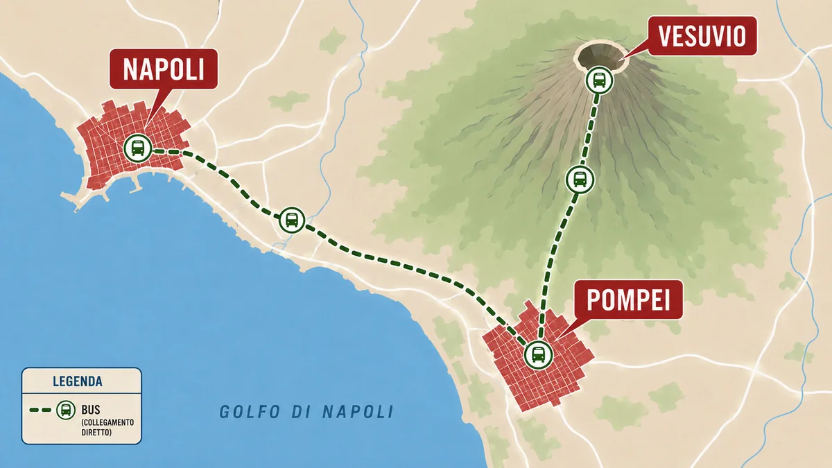 Mappa del collegamento tra Napoli, Pompei e Vesuvio