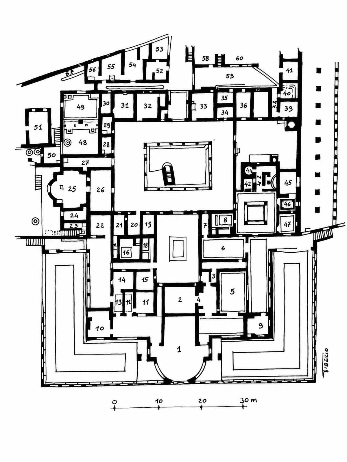 Floor plan of the Villa of the Mysteries at Pompeii, original drawing by Tiberio Gracco