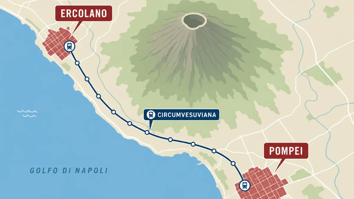 Mappa del collegamento Circumvesuviana tra Pompei ed Ercolano