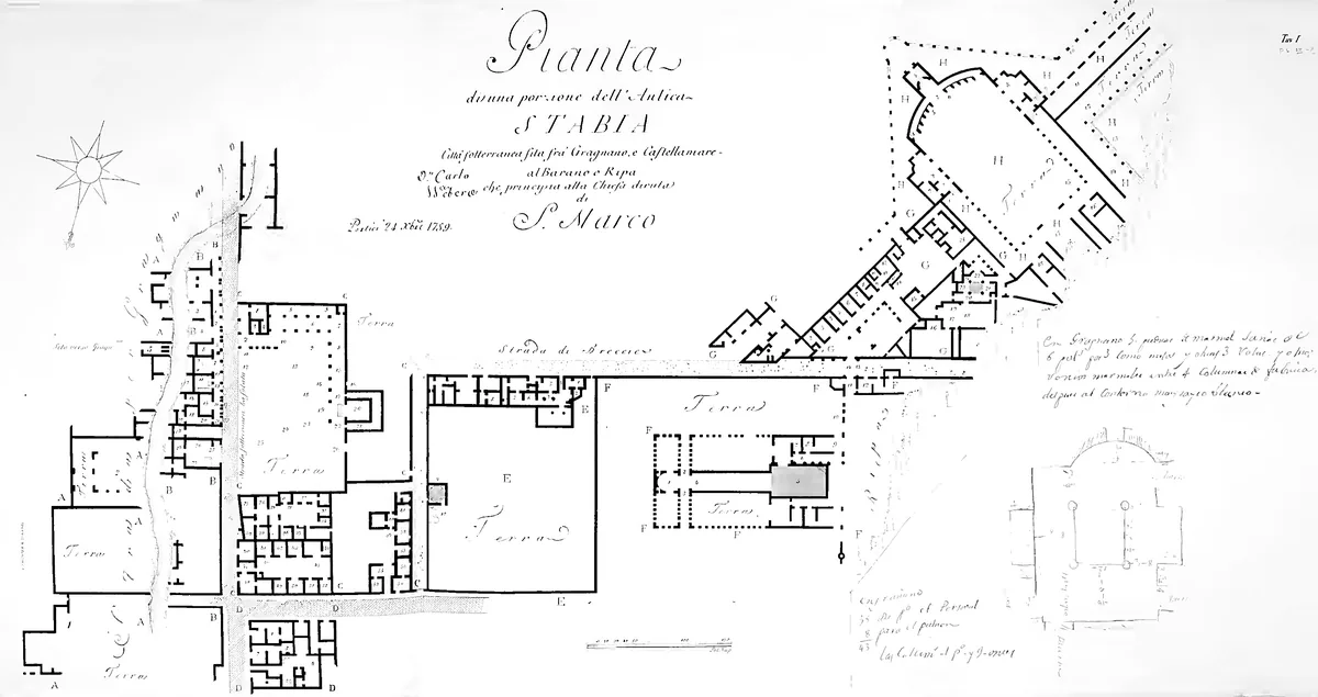 Pianta storica degli scavi archeologici di Stabia pubblicata nel 1881